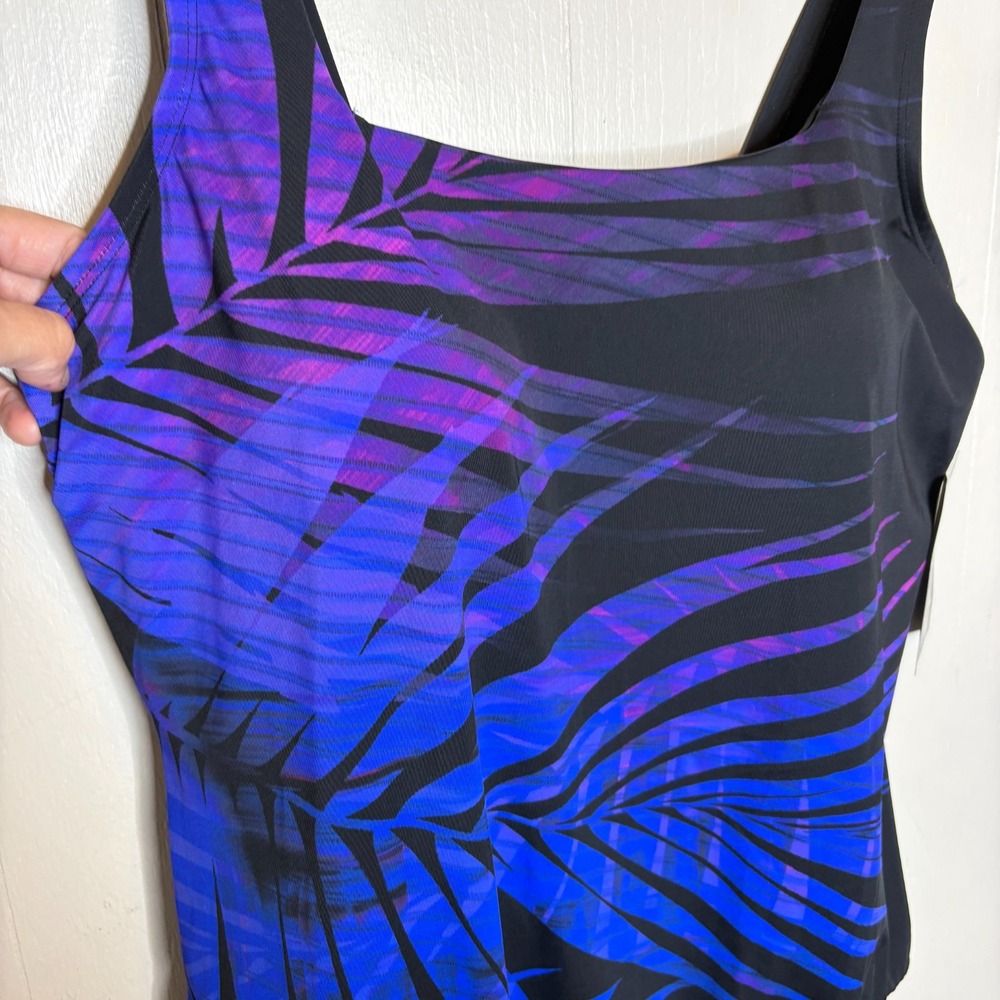 Swimsuits For All One Piece Swimsuit 18 Blue Palm Square Neck Tummy Control NWT - Picture 7 of 13